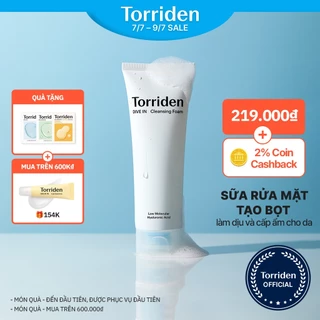 [Torriden Chính hãng] Sữa rửa mặt tạo bọt DIVE IN Hyaluronic Acid, làm sạch, làm dịu và cấp ẩm cho da, sử dụng hàng ngày, 150ml