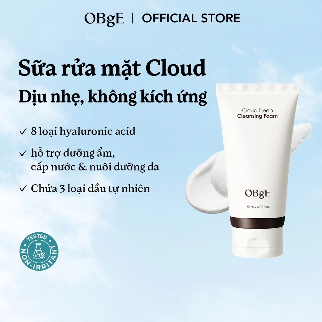 [OBgE Chính Hãng] Sữa Rửa Mặt Cloud 150ml Làm Sạch Sâu Dịu Nhẹ, Hỗ Trợ Làm Dịu Da Với Tràm Trà, Rửa Sạch Bã Nhờn Và Bụi Bẩn, Không Gây Khô Da