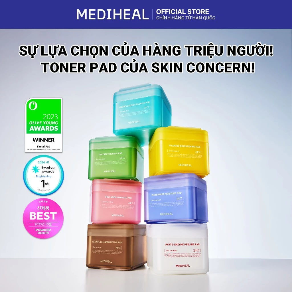 [BEST][Official] MEDITHAL Toner Pad Vuông 7 loại – Madecassoside mờ thâm, làm dịu / Collagen dưỡng ẩm, đàn hồi / Watermide Hyaluron cấp nước / Tea Tree ngừa mụn / Vitamide làm sáng da / Phyto Enzyme tẩy tế bào chết / Retinol giảm nếp nhăn