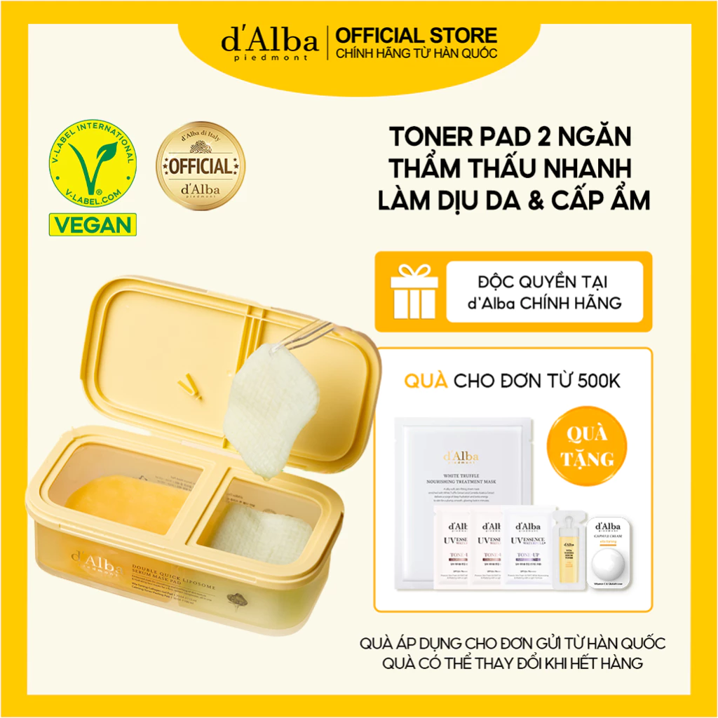 [d’Alba Official] Toner Pad 2 ngăn chăm sóc toàn diện làm dịu da cấp ẩm d'Alba Double Quick Liposome 100 Miếng/Hộp
