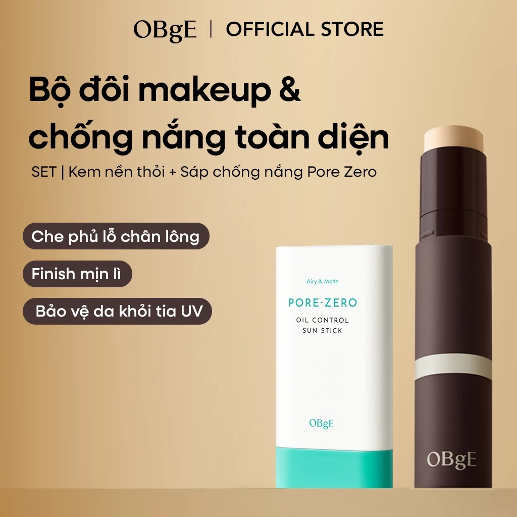 [OBgE Chính Hãng] Combo Kem Nền Thỏi OBgE Natural Cover 13g Và Sáp Chống Nắng OBgE Pore Zero 18g SPF50+ PA++++ Che Phủ Tự Nhiên Kiểm Soát Dầu