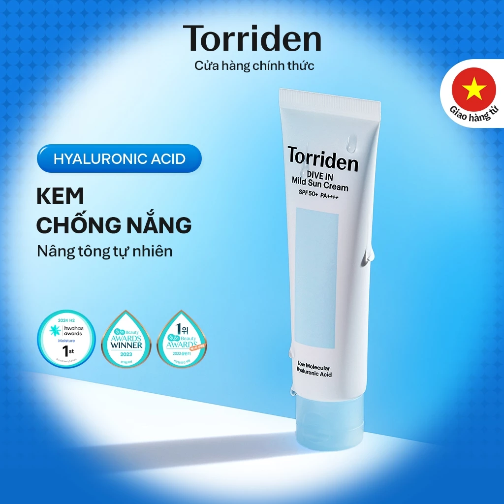 [Torriden Chính hãng] Kem chống nắng dịu nhẹ DIVE IN chứa Hyaluronic Acid với SPF 50+ PA++++, 60ml, Sun Cream