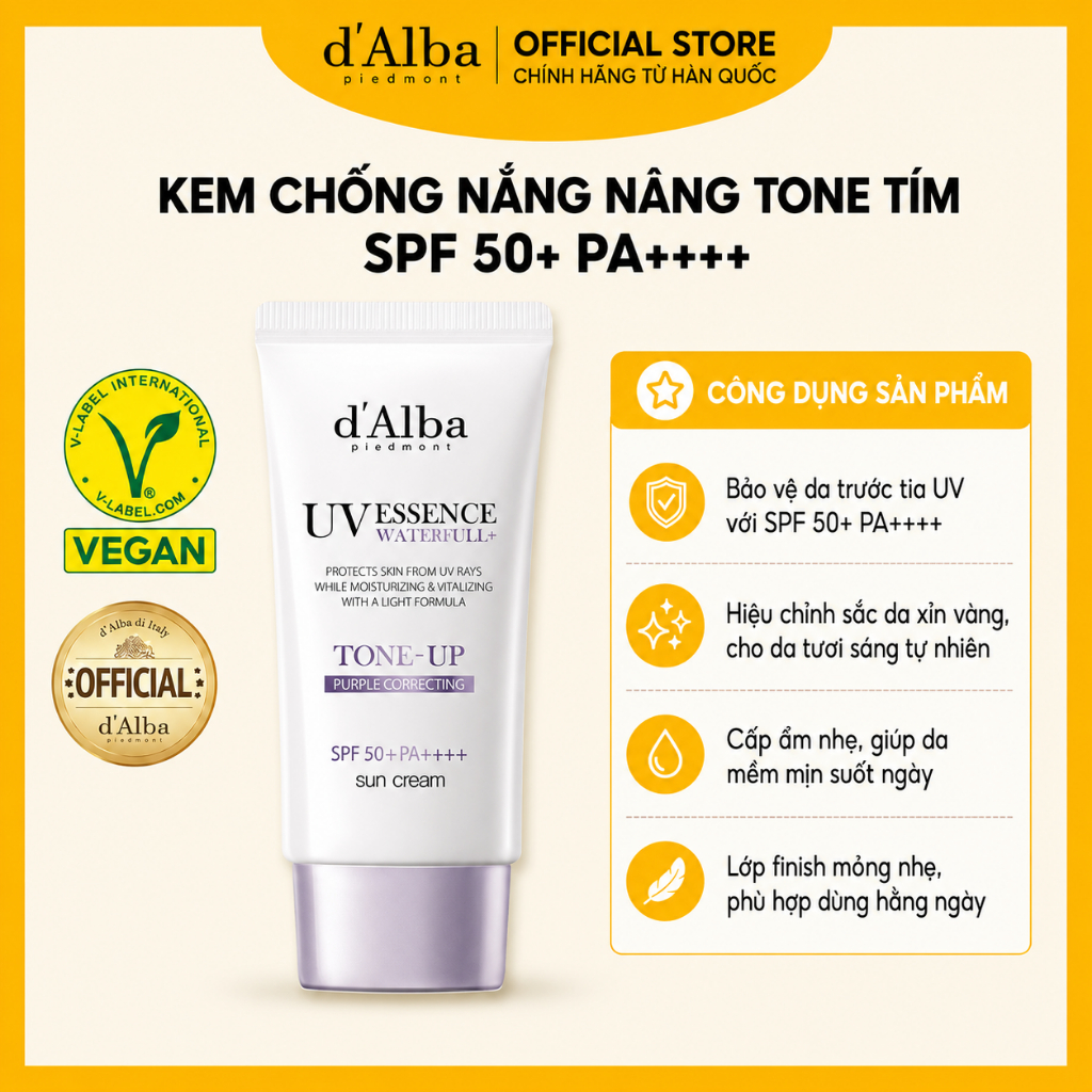 Kem chống nắng nâng tone Tím d'Alba White Truffle Tone Up Sunscreen (Purple)…