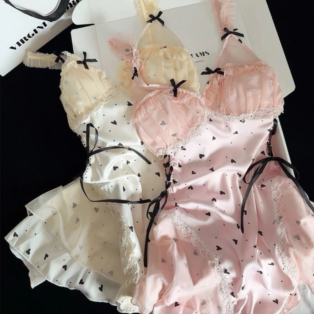 MEIQUIYI Đầm ngủ mùa hè sexy cho nữ quyến rũ phối ren thắt eo