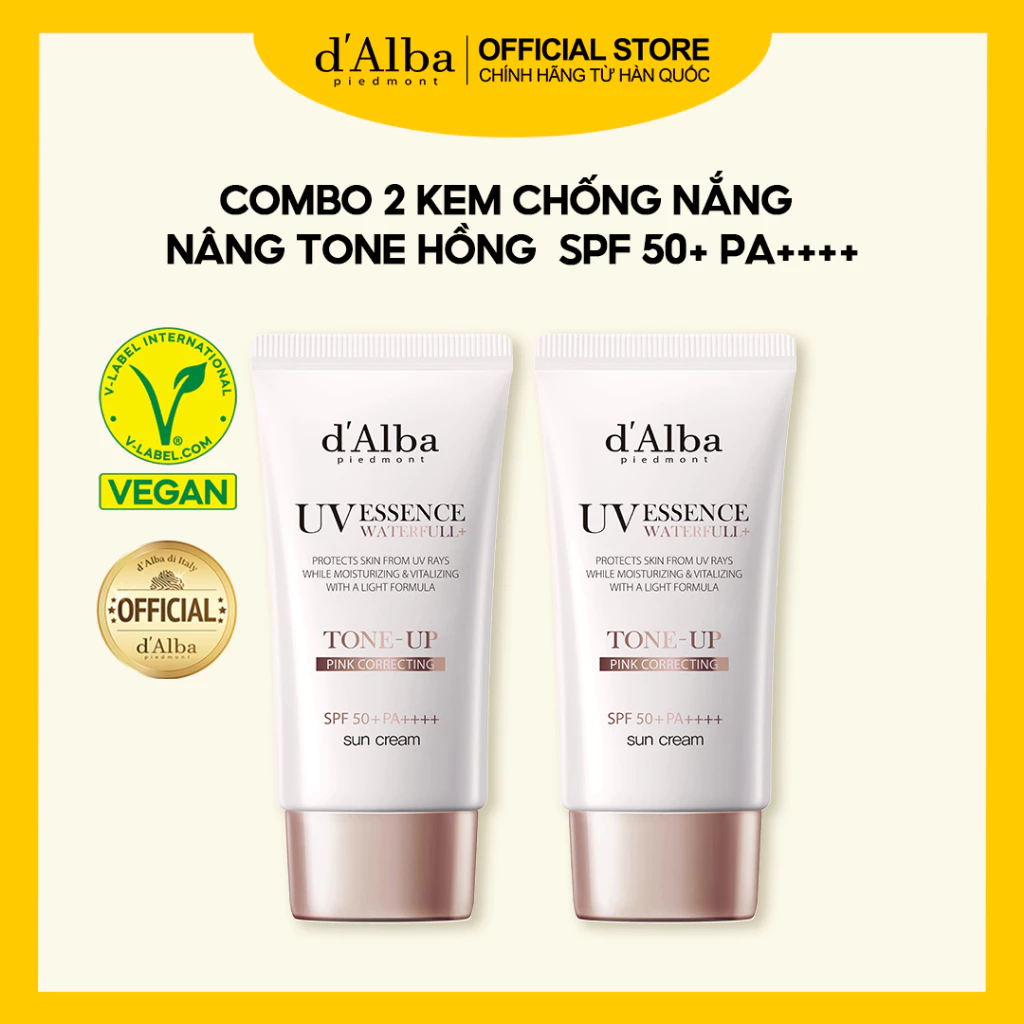 [d'Alba Official] Combo 2 Kem chống nắng nâng tông da Waterfull Tone-up Sun Cream SPF 50+ 50ml