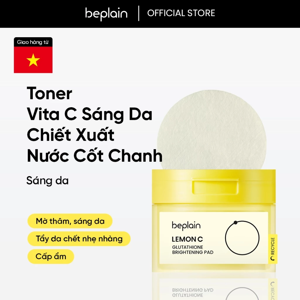 [Beplain Chính Hãng] Toner pad beplain Vita C từ nước cốt chanh và Glutathione tinh khiết 98% dưỡng sáng da căng bóng 130ml