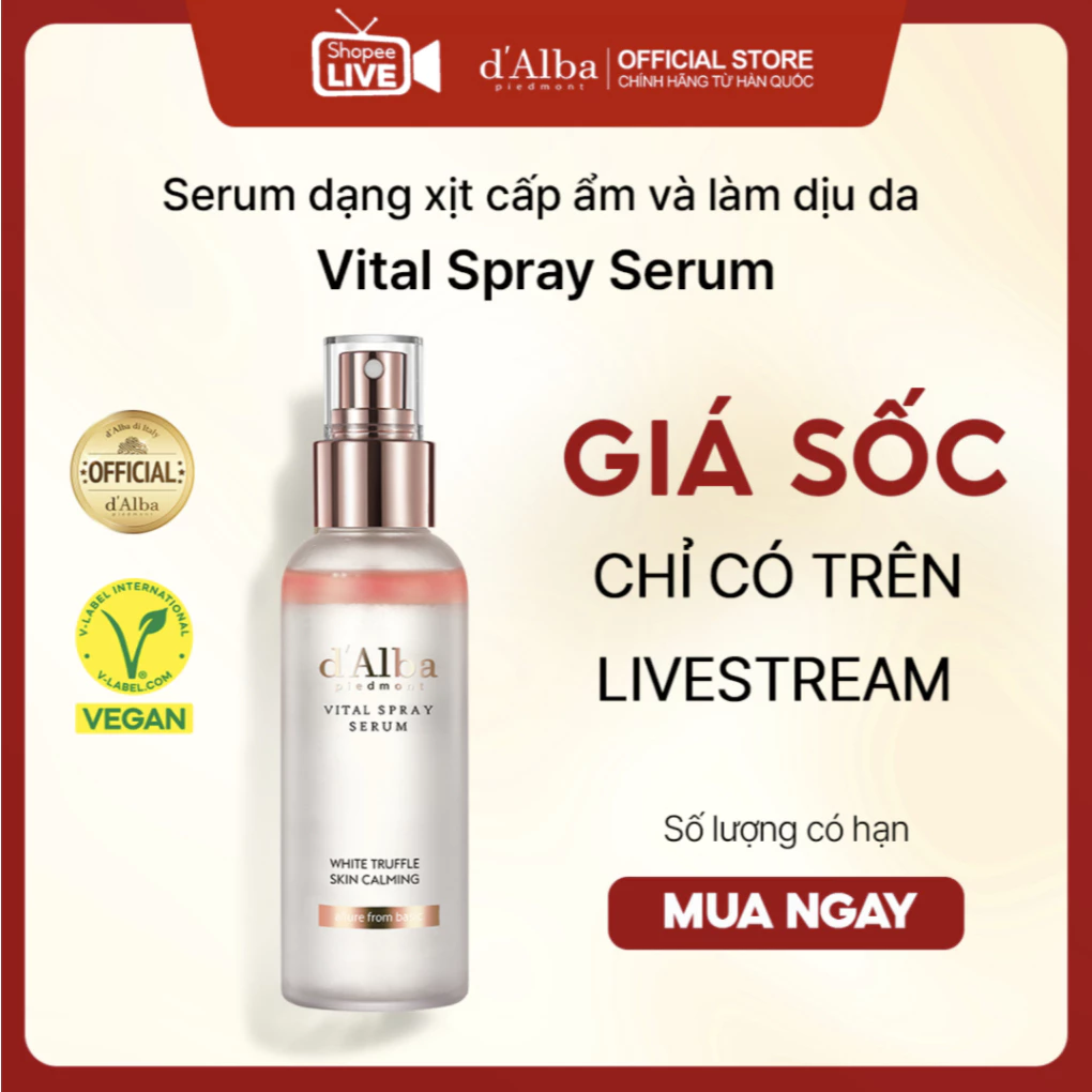 [live1] Serum dạng xịt cấp ẩm làm dịu da  d'Alba Vital Spray Serum Vegan 100ml