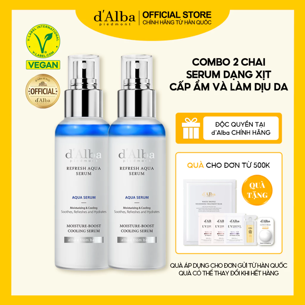 [d'Alba Official] Combo 2 chai serum dạng xịt cấp ẩm làm mát da  Refresh Aqua Mist (Refresh Aqua Serum 100ml x2)