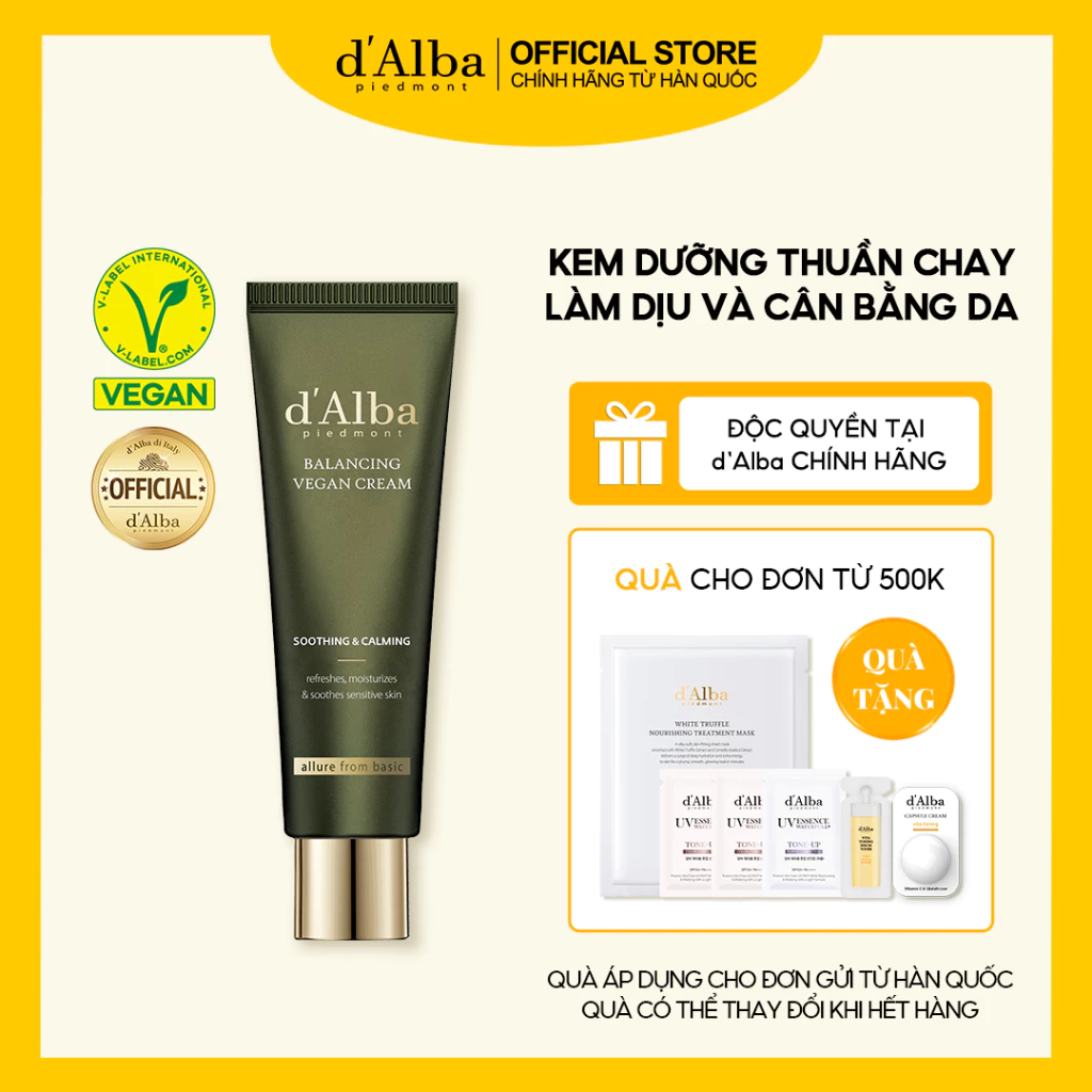 [d'Alba Official] Kem dưỡng thuần chay làm dịu và cân bằng da Mild Skin Balancing Vegan Cream 55ml