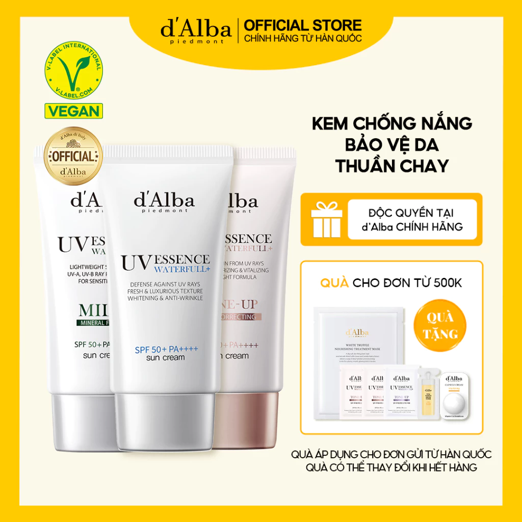 [d'Alba Official] Kem Chống Nắng thuần chay d'Alba 50ml (SPF50 + PA + + + +) Dịu Nhẹ Và An Toàn Sử Dụng