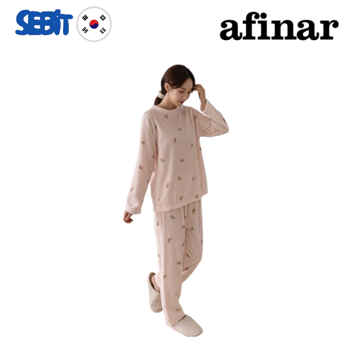 ✨[afinar] Bộ Đồ Ngủ Polyester Họa Tiết Trái Tim Dễ Thương Thoải Mái ✨