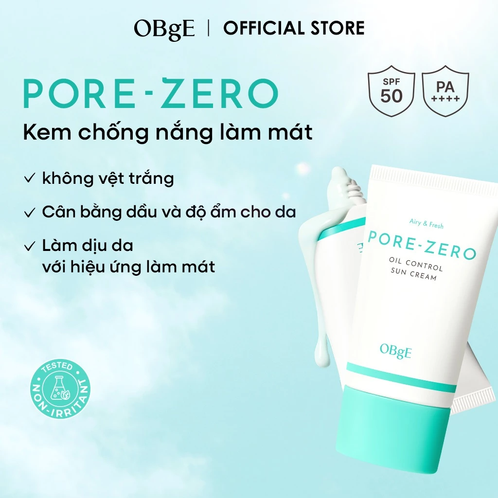 [OBgE Chính hãng] Kem chống nắng kiểm soát dầu Pore Zero 50ml | Không bóng dầu | Kem chống nắng không bã nhờn | Nhẹ và trong suốt | Hiệu quả làm se khít lỗ chân lông | Làm mát, làm dịu