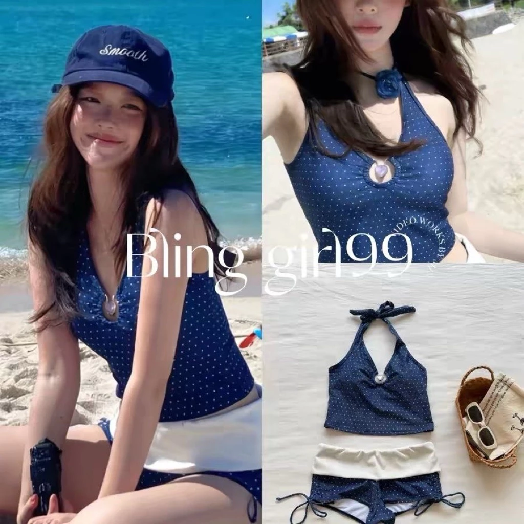 𝑀𝐸𝐼𝑄𝑈𝐼𝑌𝐼 🥝Bộ Bikini qc đi biển cổ V chấm bi kín đáo cho mùa hè