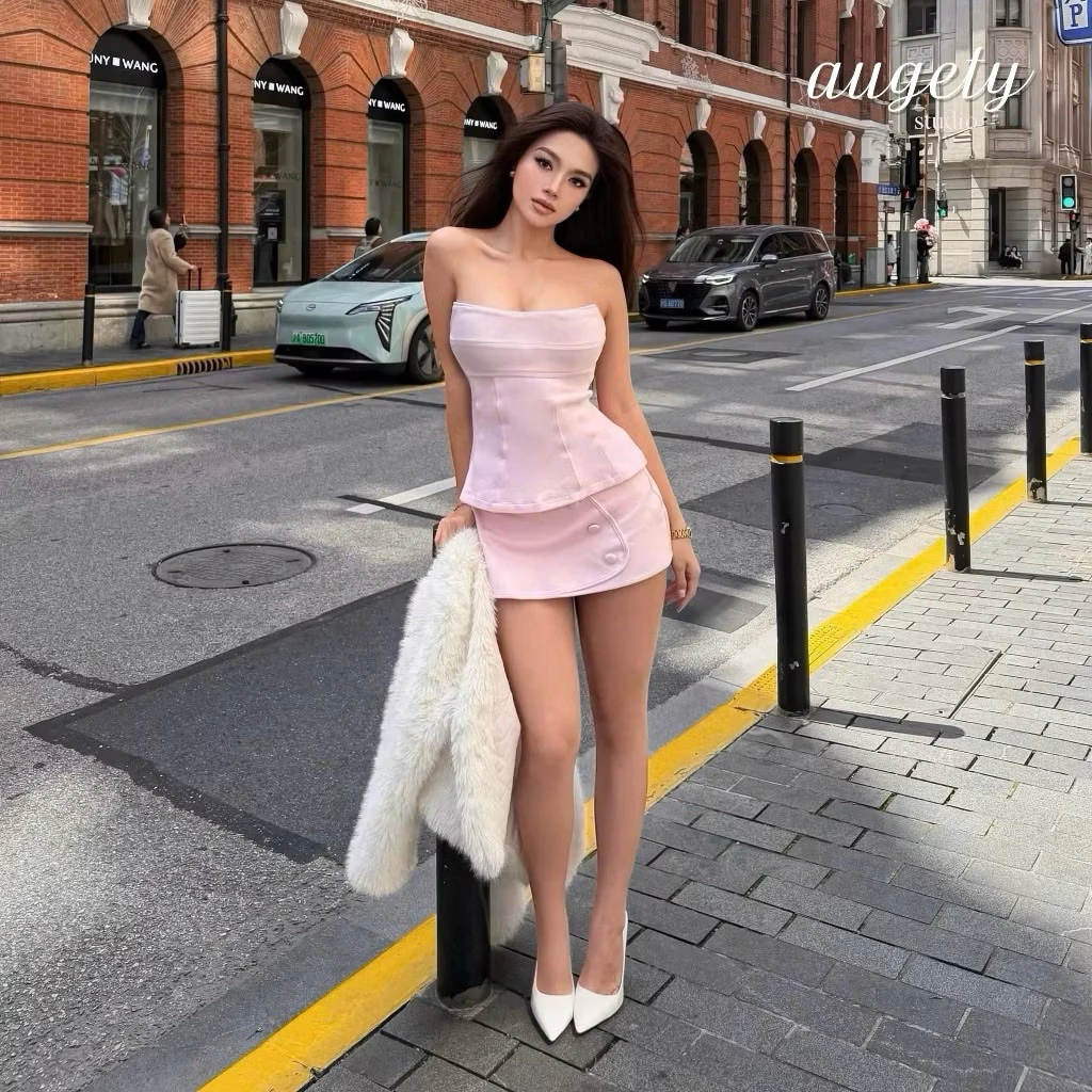 [MUA KÈM ÁO GIẢM 30K] Chân Váy Quần Ngắn Dáng A Nút Bọc Lưng Thun Vải Cotton Cao Cấp Augety Studio, GIA SKIRT