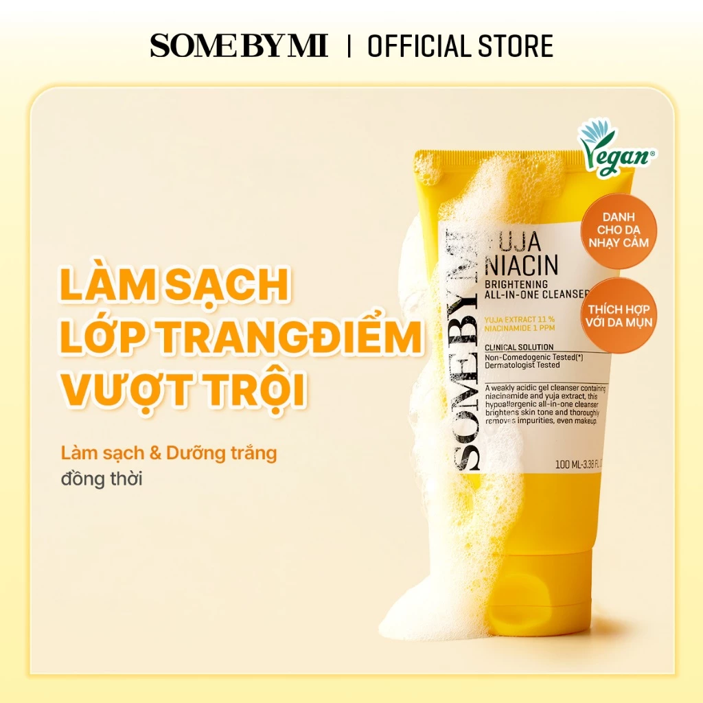 [SOMEBYMI]  Sữa rửa mặt sạch trang điểm pH thấp Some By Mi Yuja Niacin Brightening All-in-one Cleanser 100ml