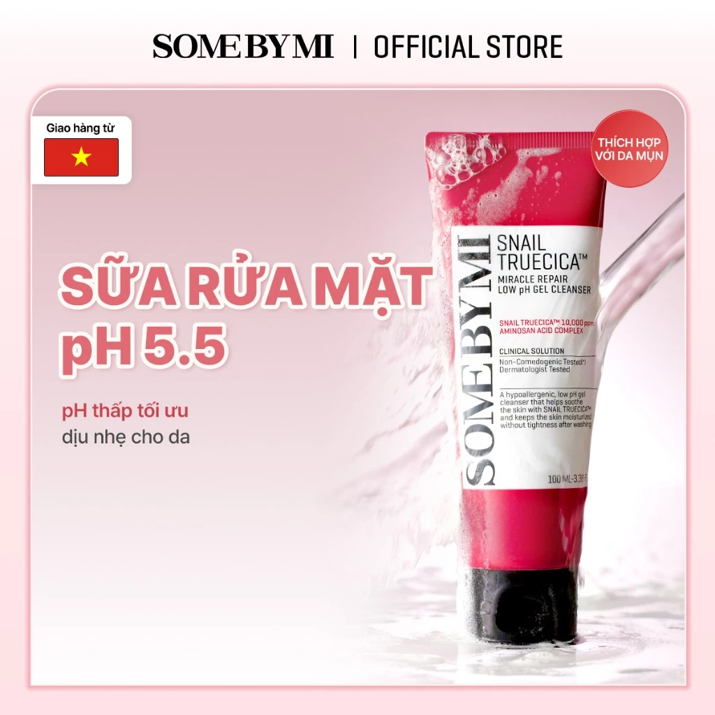 Sữa rửa mặt ốc sên dạng gel SOME BY MI Snail TrueCica Miracle Repair Low pH dung tích 100ml