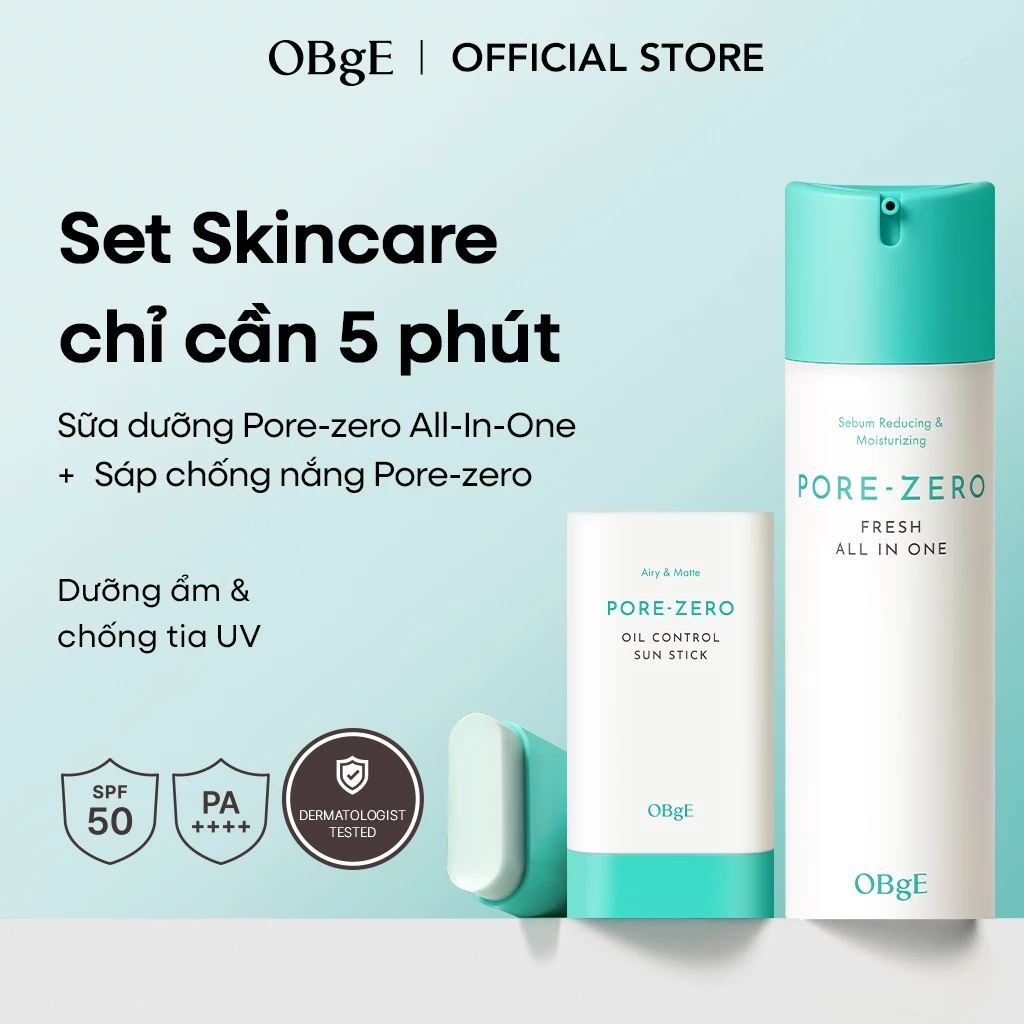 [OBgE Chính hãng] Set chăm sóc da 5 phút (Sữa dưỡng Pore-zero Fresh All-in-One + Sáp chống nắng Pore-zero Oil Control Sun Stick)