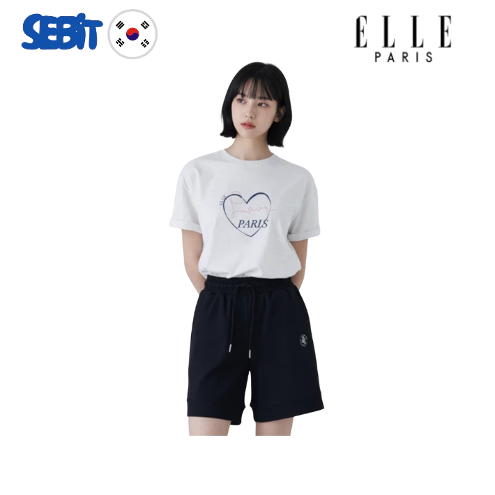 Quần Short Nữ [ELLE PARIS] Thun Nỉ Dáng Rộng Phong Cách Hàn Quốc Thoải Mái Mặc Hàng Ngày Logo Thêu