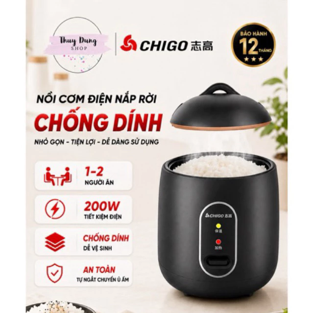 [BH 1 NĂM] Nồi Cơm Điện Mini Chống Dính CHIGO C889, Nấu Cơm Súp Cháo Đa Năng, Dung Tích 1,2L Cho 1-2 Người Ăn