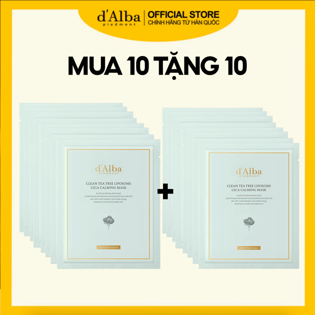 [d'Alba Official] MUA 10 tặng 10 Mặt nạ tràm trà làm dịu da cấp ẩm Clean Tea Tree Liposome Cica Calming Mask