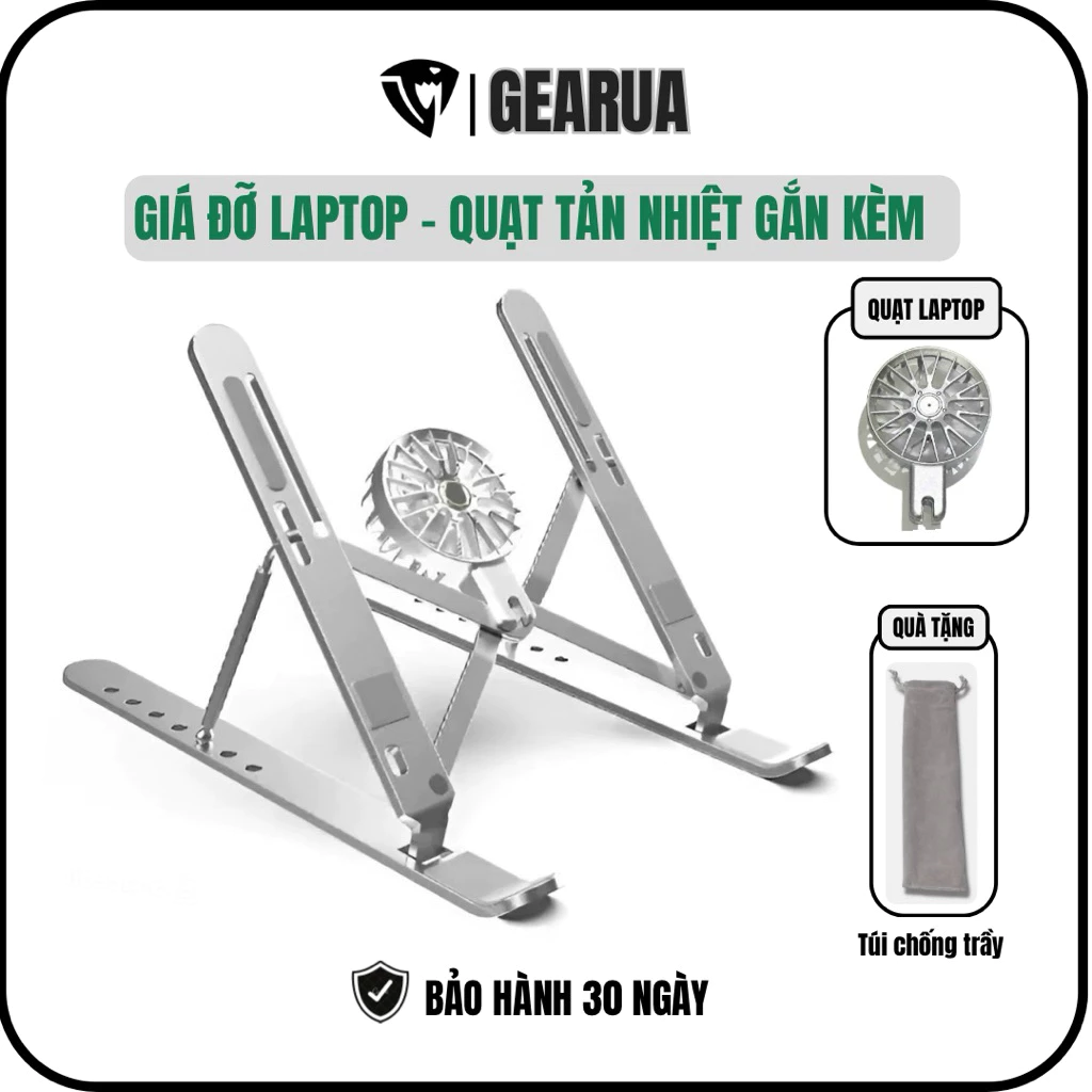 Giá Đỡ Laptop - Quạt Tản Nhiệt Hợp Kim Nhôm Gấp Gọn Tặng Kèm Túi Đựng