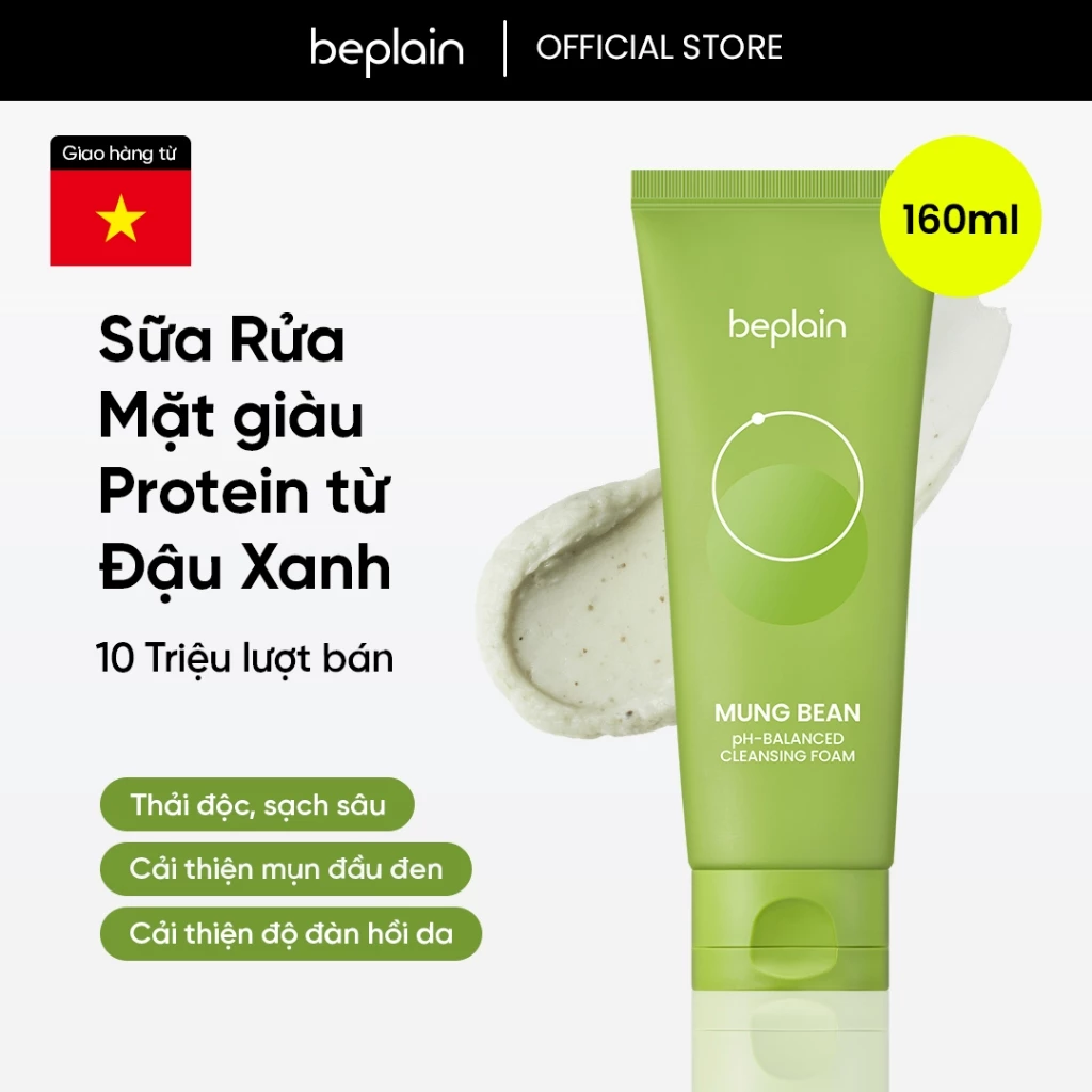 [Beplain Chính Hãng] Sữa rửa mặt BEPLAIN Đậu Xanh cân bằng độ pH 160ml