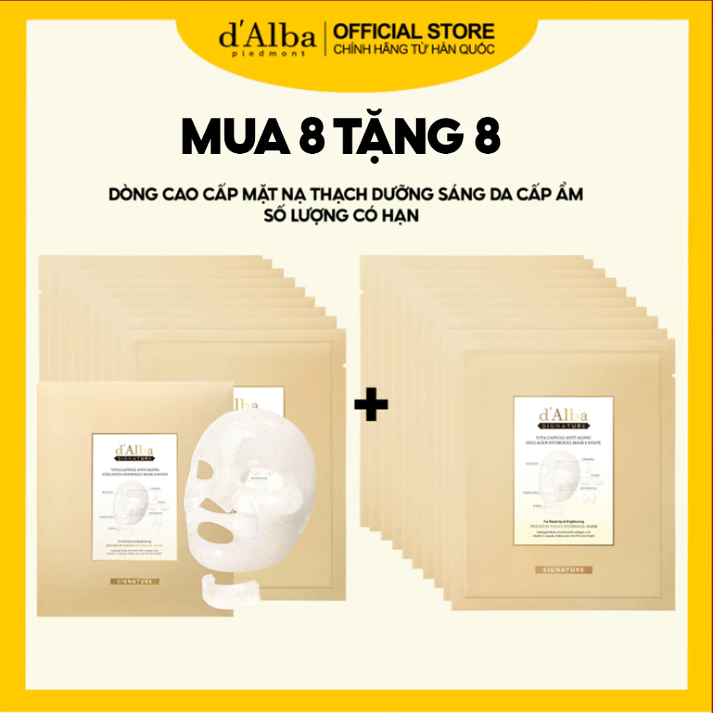 [d'Alba Official] MUA 8 TẶNG 8 Mặt nạ thạch cao cấp dưỡng sáng da chống lão hóa Capsule Anti-Aging Collagen Hydrogel Mask 8 Shape