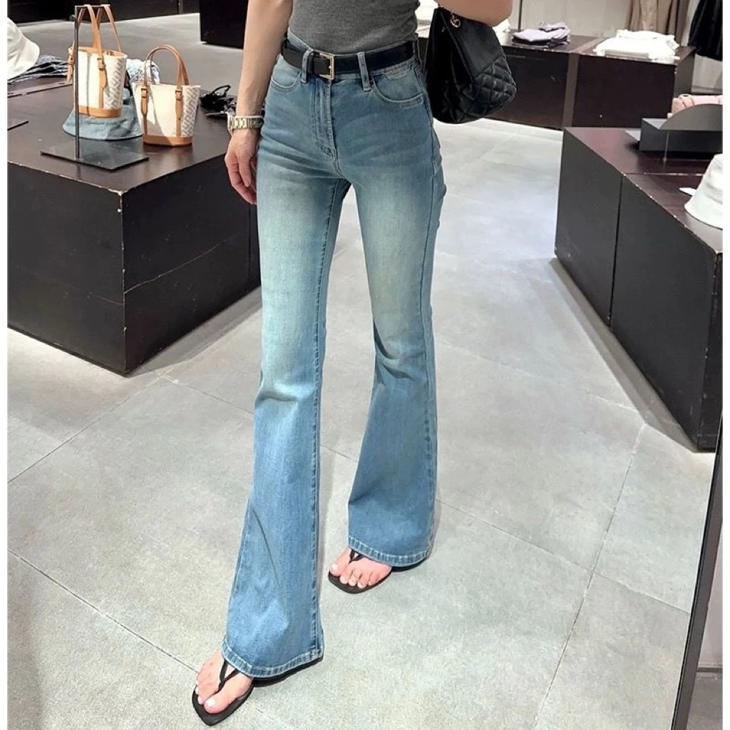 Quần jean loe co giãn lưng cao, quần bò loe nữ thời trang ulzzang hàn quốc