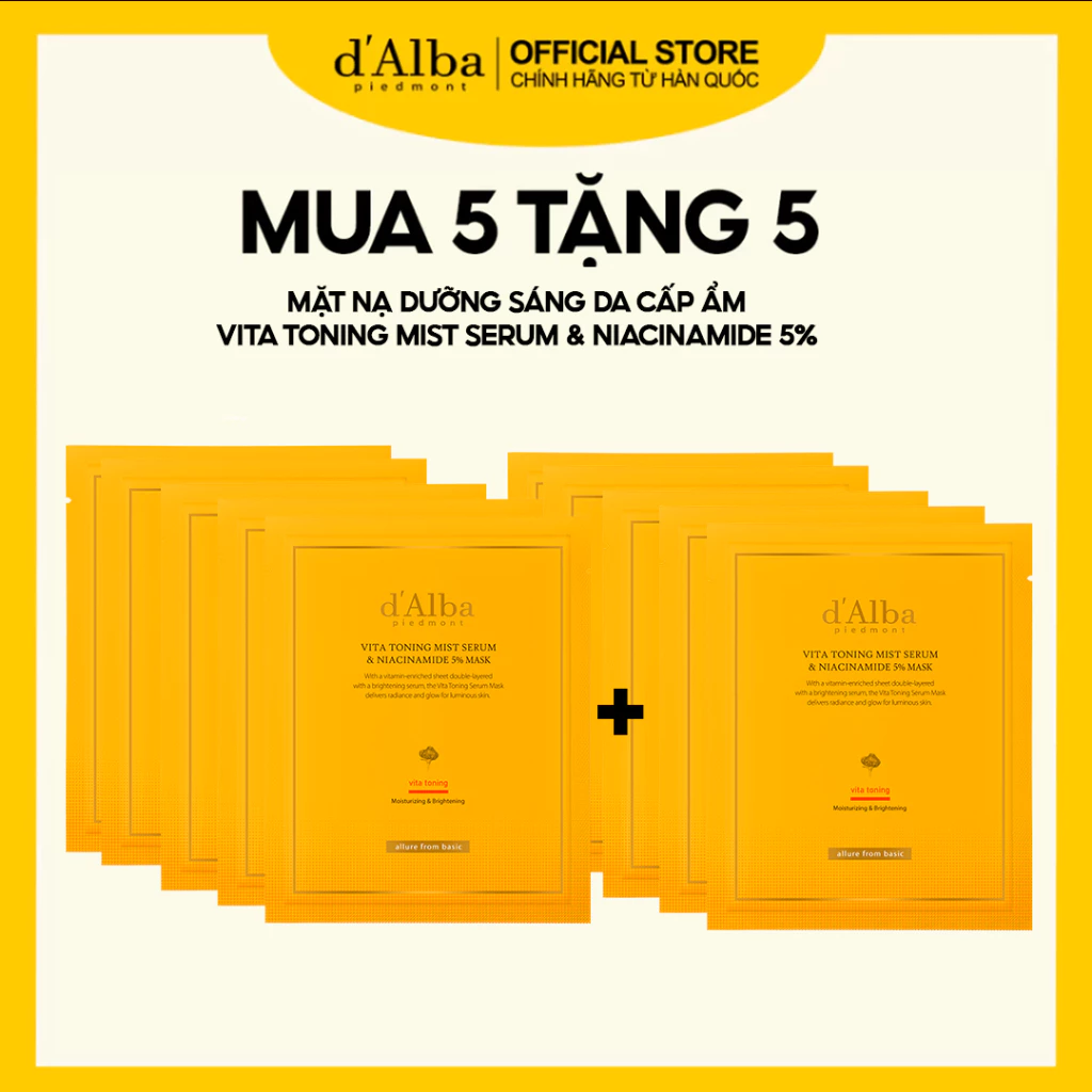 [d’Alba Official]  Mua 5 tặng 5 Mặt nạ dưỡng sáng da với Niacinamide 5% d’Alba Vita Toning Mist Serum & Mặt nạ Niacinamide 5%