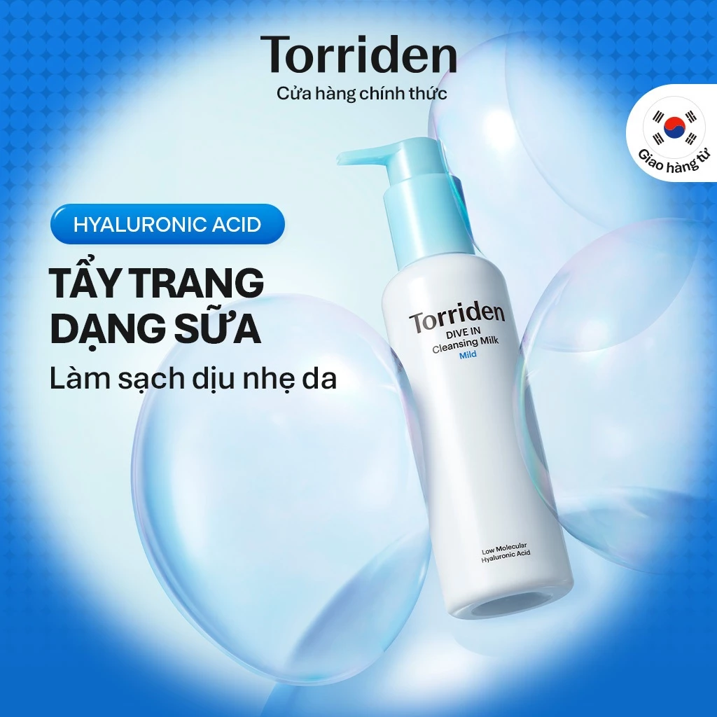 [Torriden Chính hãng] Tẩy trang dạng sữa DIVE IN chứa Hyaluronic Acid, 200ml, Cleansing Milk