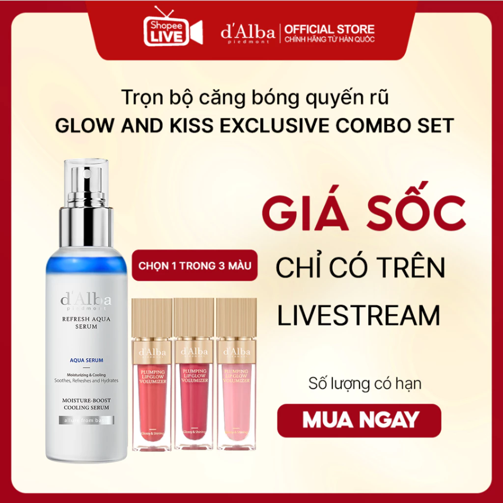 [Live] Combo Căng Bóng Quyến Rũ  Glow and kiss (Aqua Spray Serum 100ml, Plumping Lip Glow Volumizer 5ml)