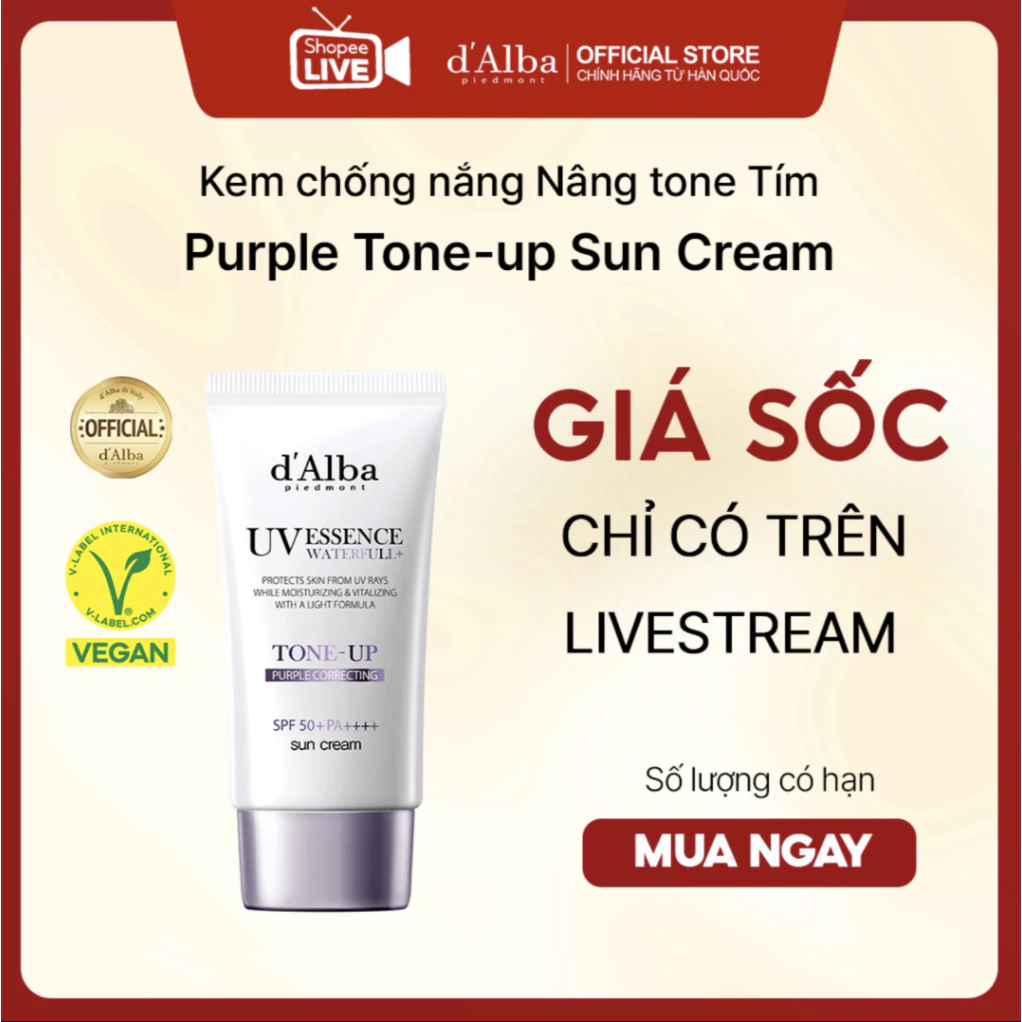 [Live] d'Alba White Truffle kem chống nắng nâng tone Tím SPF 50 + PA ++++ (50ml)