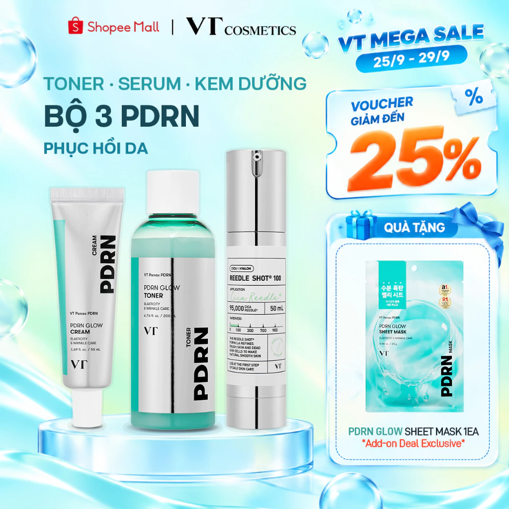 [VT] Bộ 3 Dưỡng Da PDRN Glow Tinh Chất Chống Nắng, Serum & Kem Dưỡng Ẩm, Phục Hồi Da, Thuần Chay Skincarehssv [Flagship chính thức]