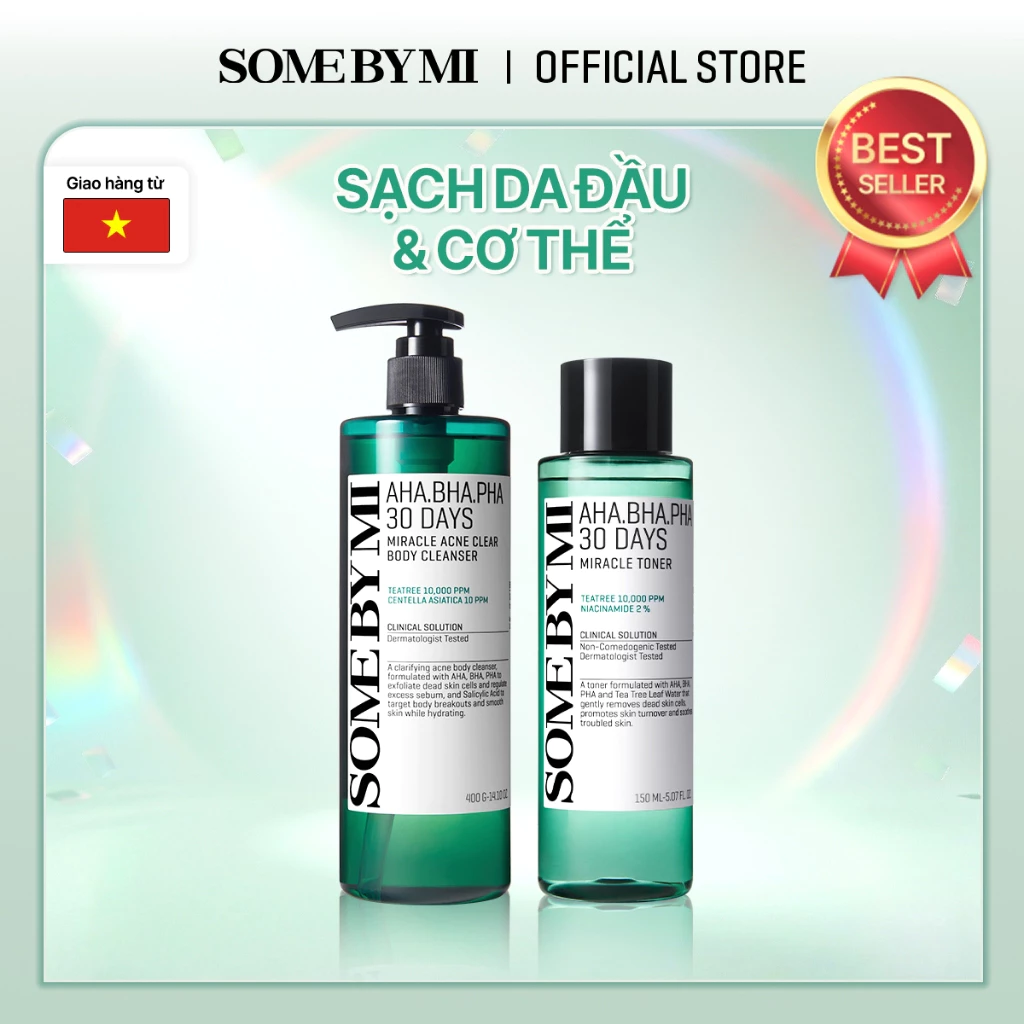 [ACNE CARE SET] Bộ Đôi Chăm Sóc Mụn Hoàn Hảo SOME BY MI Mirace Acne Body Cleanser 400g + Miracle Toner 150ml