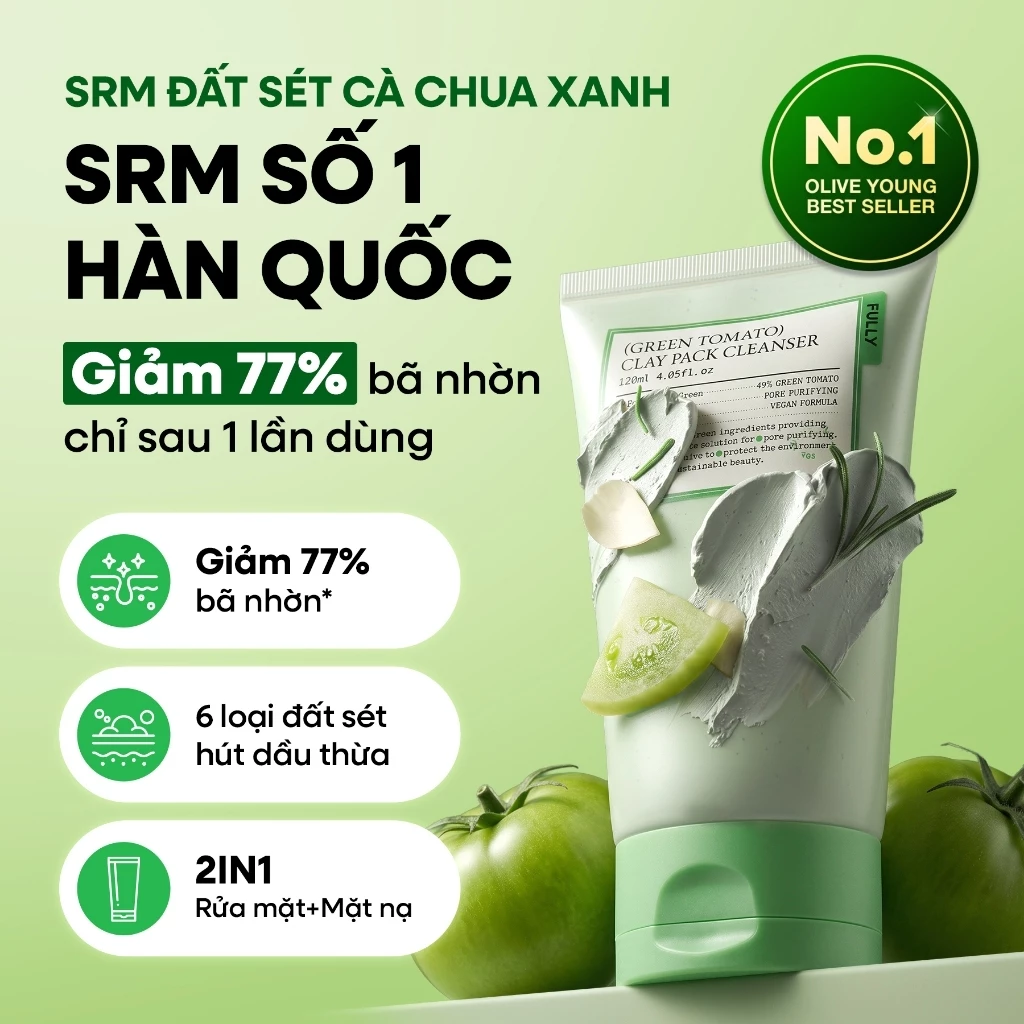 [FULLY Chính hãng] Sữa rửa mặt kiêm mặt nạ đất sét cà chua xanh 120ml | Pack Cleanser | Công thức 2 trong 1 | Cải thiện 77% bụi bẩn trong lỗ chân lông | Độ pH thấp | Se khít lỗ chân lông | Kiềm dầu
