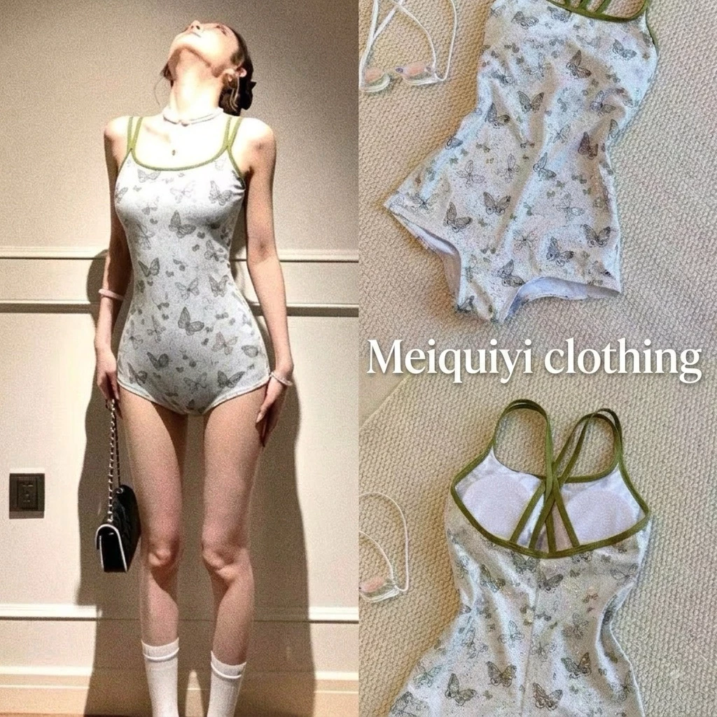 𝓜𝓮𝓲𝓺𝓾𝓲𝔂𝓲🥝Bodysuit đi bơi, tắm biển hoạ biết bướm xanh chất liệu co dãn thấm hút tốt, nhanh khô