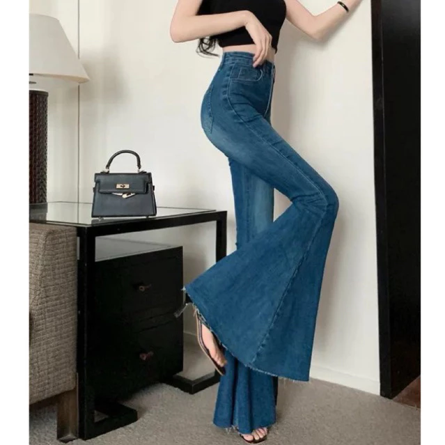 Quần jeans ống rộng họa tiết sọc màu trắng nhạt mùa xuân, quần bò nữ lưng cao ullzang hàn quốc
