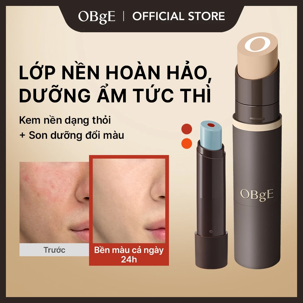 [OBgE Chính hãng] Bộ đôi kết hợp trang điểm hoàn hảo OBgE (Kem nền thỏi Natural Cover Foundation + Son dưỡng đổi màu môi)