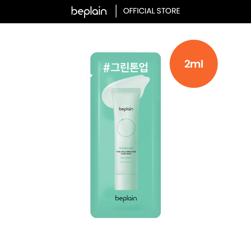 [2ml Hàng Tặng Kèm Không Bán]  Kem chống nắng BEPLAIN Sunmuse thuần Vật Lý Trà Xanh, Nâng Tone & Che phủ vùng da đỏ SPF 50+ PA++++ 2ml Mild Green