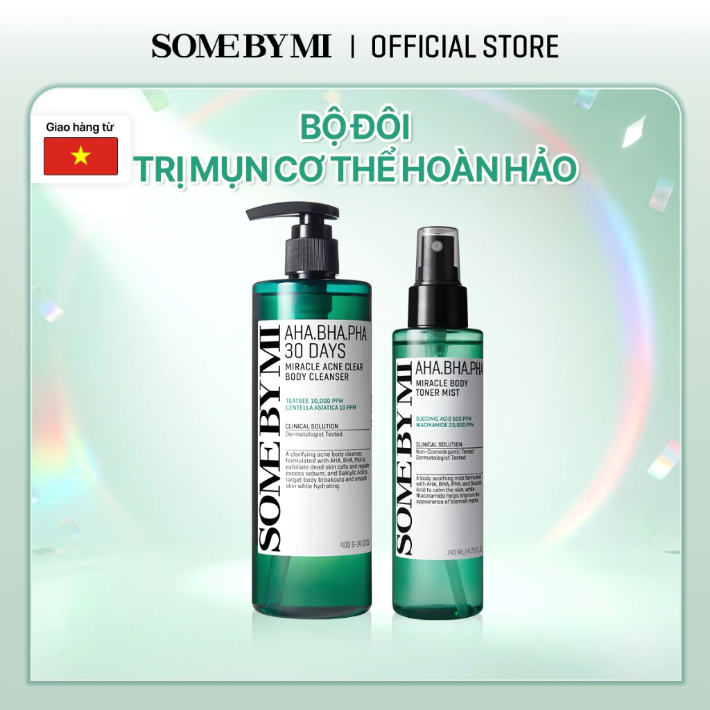 [BODY ACNE SET] Sữa tắm giảm mụn + Xịt khoáng Toner dưỡng thể Mirace Acne Body Cleanser 400g + Miracle Body Toner Mist 140ml