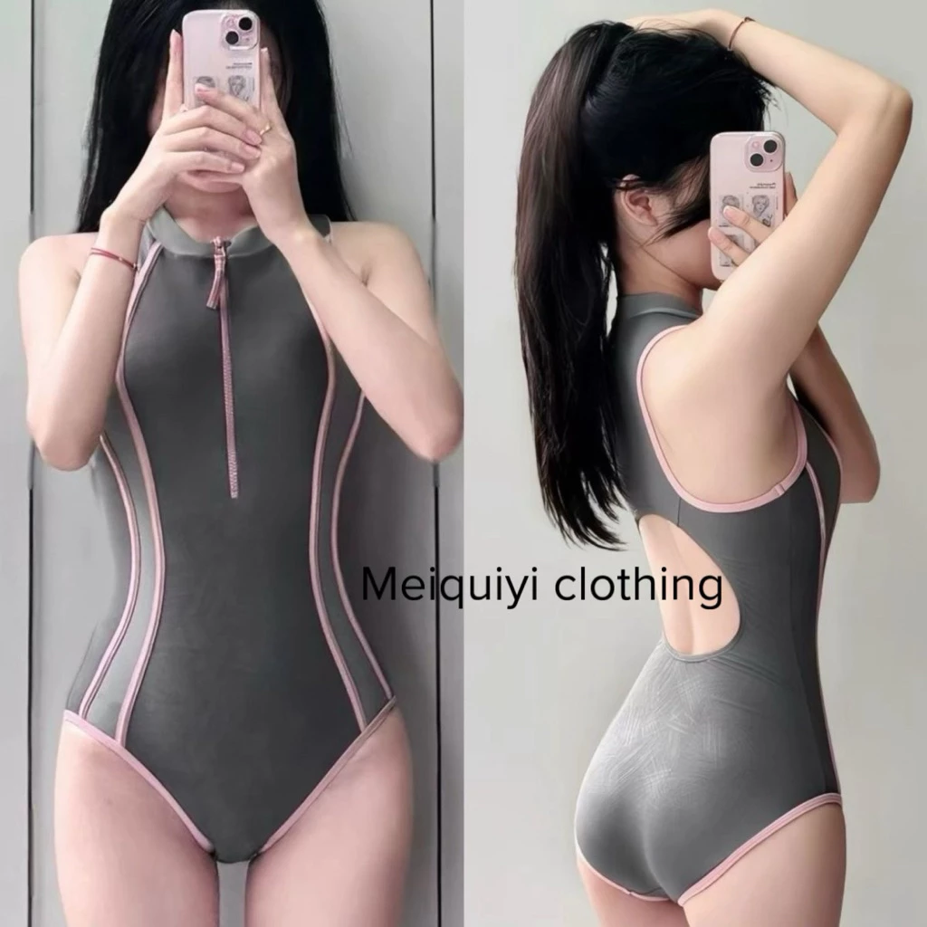 𝓜𝓮𝓲𝓺𝓾𝓲𝔂𝓲 🥝Bodysuit nữ hở lưng phối viền hồng giúp tôn dáng, đồ bơi một mảnh cho nữ