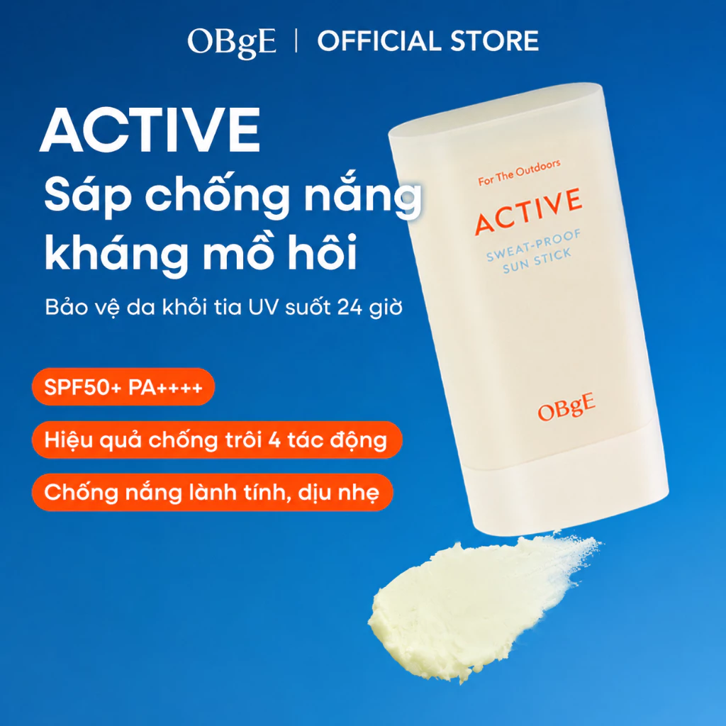[OBgE Chính Hãng] Kem Chống Nắng Thỏi OBgE Active Sweat Proof Sun Stick 18g , Chống Mồ Hôi, Không Bết Dính, SPF50+ PA++++