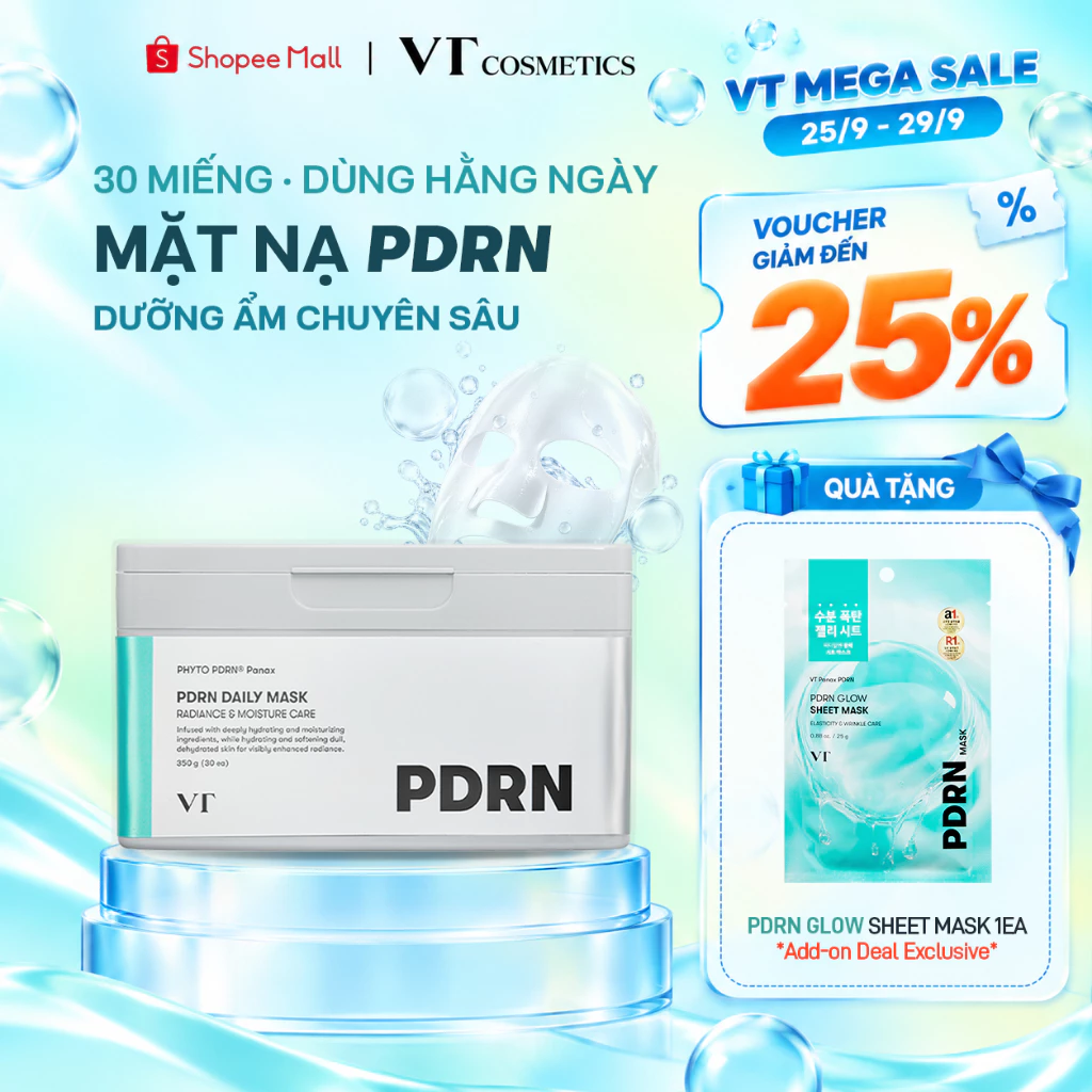 [VT] Mặt nạ PDRN 30 miếng Thuần chay, Dưỡng ẩm & Chống lão hóa [Flagship chính thức]