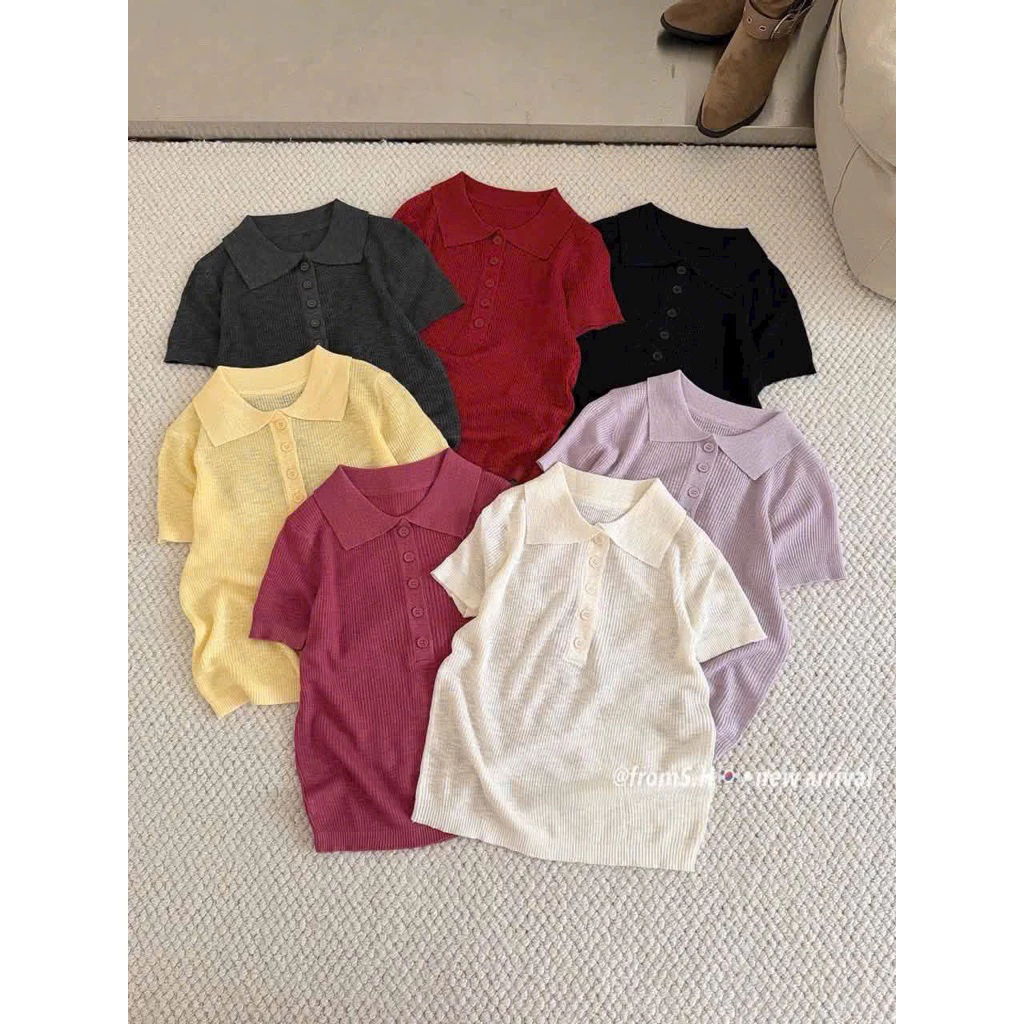 [Hàng sẵn] Áo Polo Len Gân Nữ Cổ Bẻ Basic Chất Mềm Mỏng Hàng QC POLO54