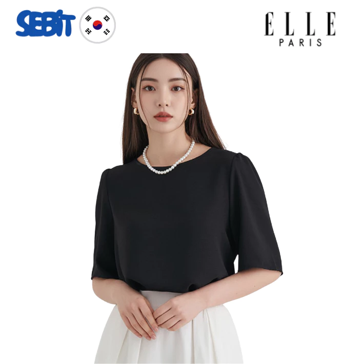 Áo Thun Nữ [ELLE] Chính Hãng Cổ Tròn - Chất Vải Cotton Mềm Mịn, Phong Cách Basic Hàn Quốc