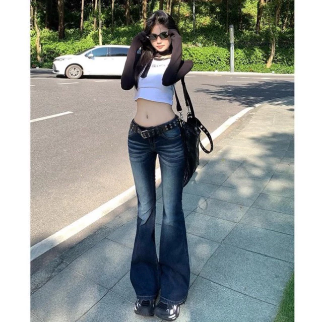 Quần jeans nữ màu đen lưng cao, quần bò nữ dáng đứng thời trang retro pháp cho nữ