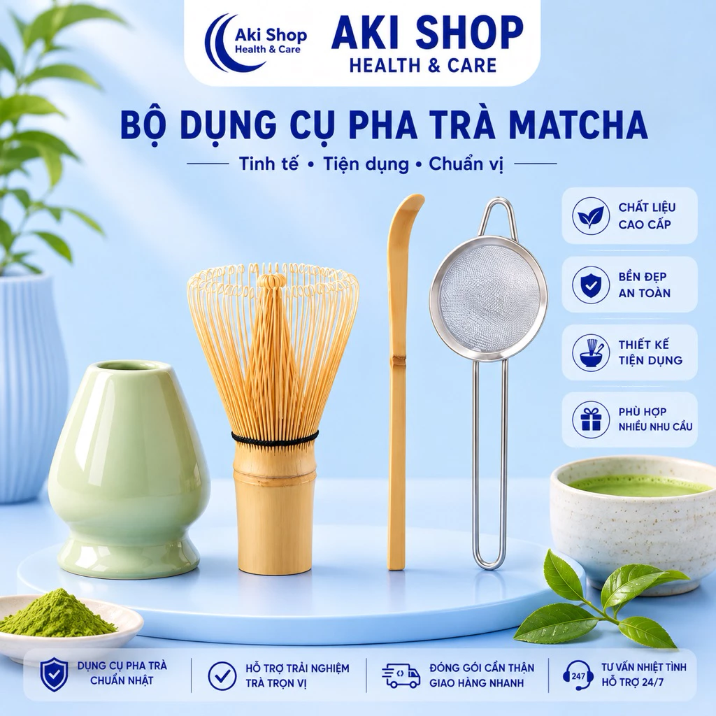 Set 4 Món Chasen Đế Lọc Chasaku Dụng Cụ Pha Trà Đạo Matcha Truyền Thống