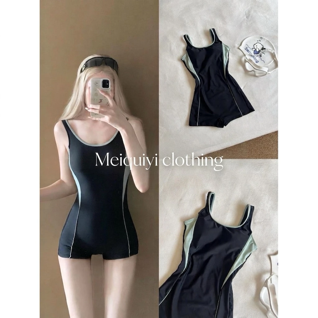𝓜𝓮𝓲𝓺𝓾𝓲𝔂𝓲🥝Bodysuit thể thao nữ trơn đen phối xám phong cách năng động, basic phù hợp nhiều bộ môn thể thao