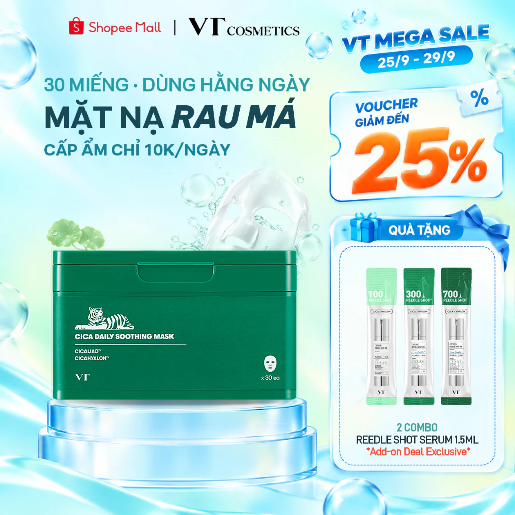 [VT] Hộp Mặt Nạ Cica 30 Miếng – Mặt Nạ Giúp Làm Dịu Da, Dưỡng Ẩm, Hỗ Trợ Giảm Mụn, Phục Hồi Da, Dành Cho Da Nhạy Cảm  (CICA / Retinol) [Flagship Chính Hãng]