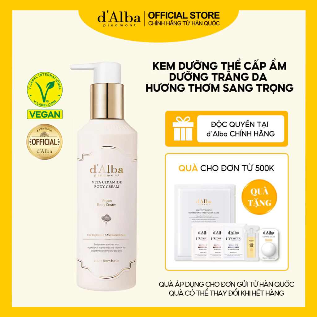 [d 'Alba Official] Sữa dưỡng thể dưỡng ẩm cho làn da tươi sáng hơn với hương thơm sang trọng 270ml